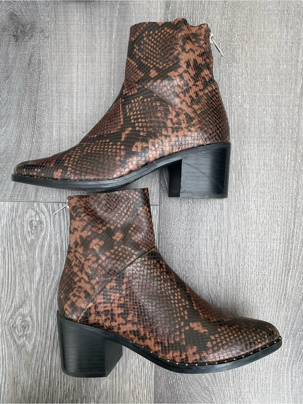Treasure & Bond Brown Snake-Print Ankle Booties Size 7 - Picture 2 of 9